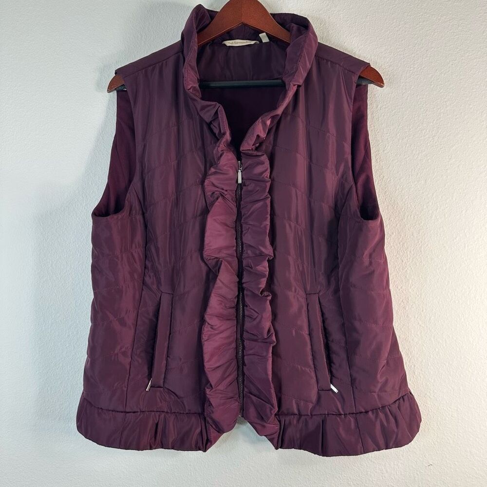 Soft Surroundings Saint Aubin Purple Quilted Vest Ruffle Trim Womens Large